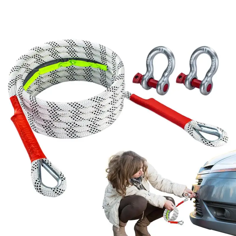 Kit de recuperação de corda de reboque, corda de reboque de grande alongamento, cordas de recuperação com 2 fivelas de liberação de aço para carros, suvs