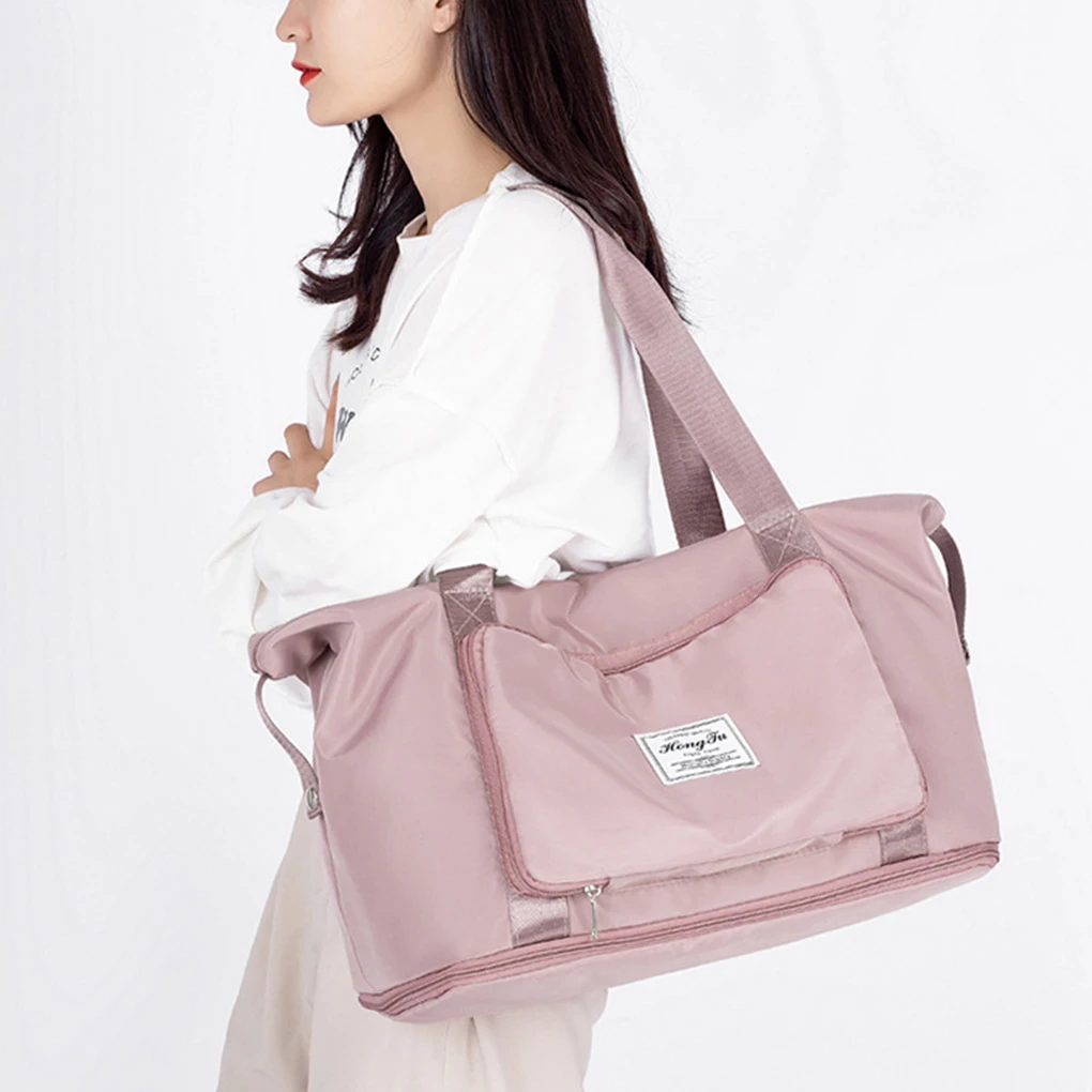 

Женская ночная сумка, легкая водонепроницаемая складная сумка для выходных, прочная, легко чистящаяся, прочная, розовая