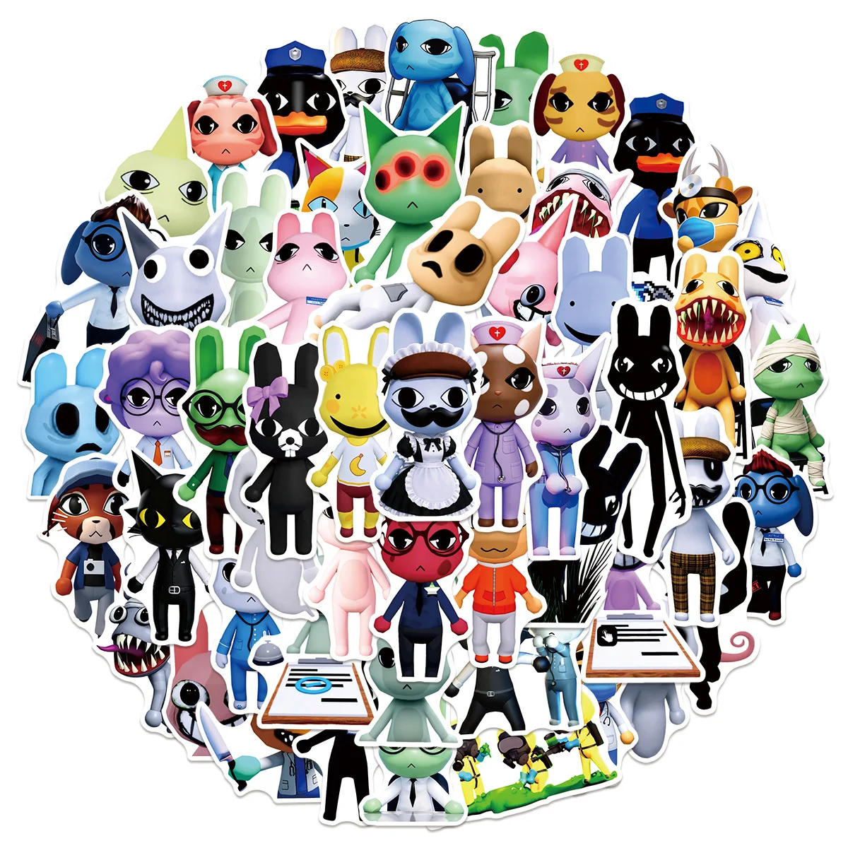 55PCS ‌Animal Hospital Horror Graffiti Stickers Creative Cartoon Decal DIY Luggage Phone Guitar Scraphbook Waterproof Stickers