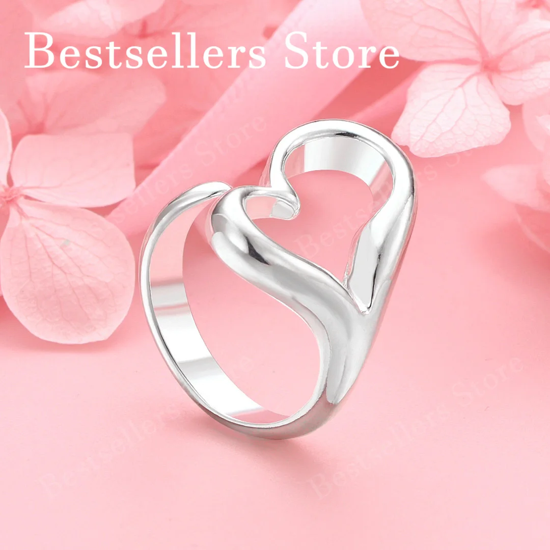 

1 piece of 925 sterling silver exquisite heart-shaped ring with an opening, fashionable women's accessory jewelry gift
