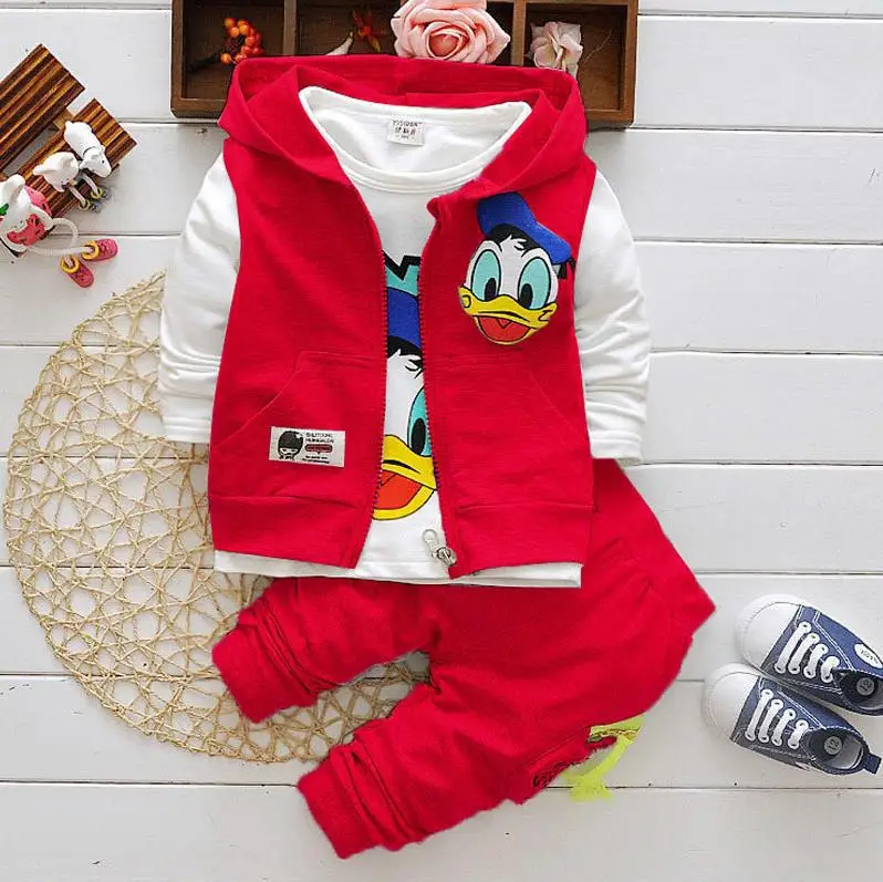 Disney Donald Duck Children\'s Sets Three Piece Printed Cartoon O-Neck Suit Long Sleeves Pant Casual  Daily  Sports Autumn Winter