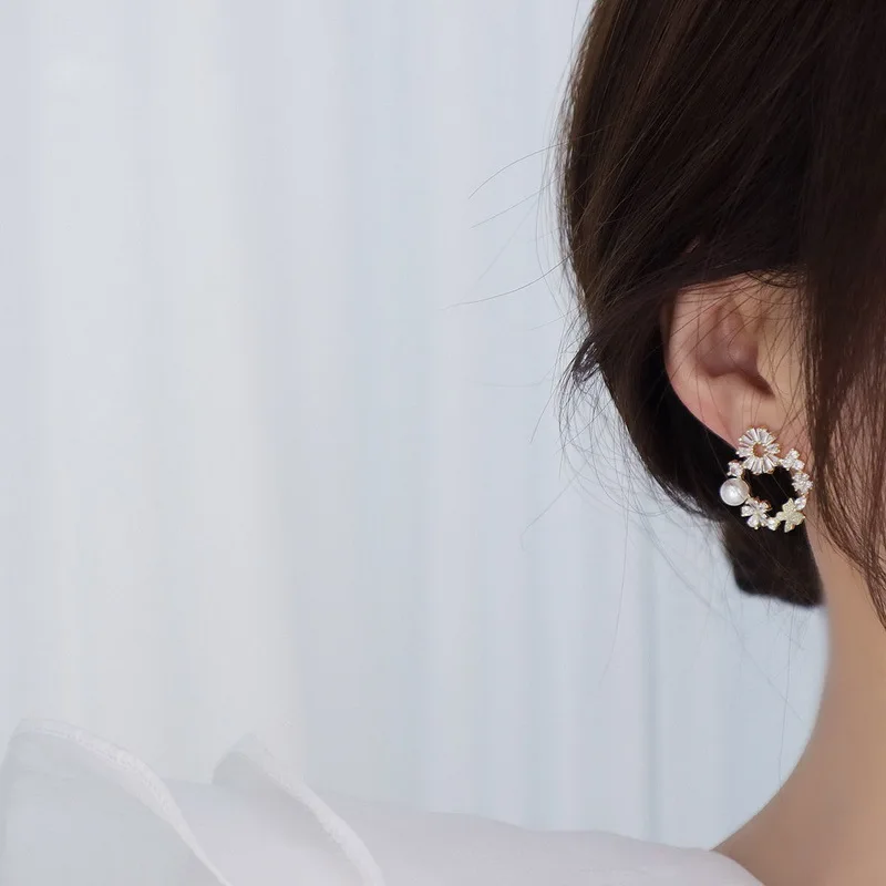 Frühling neue süße Gänseblümchen Blume Ohr stecker für Frauen süße Muschel Emaille versilbert Ohrringe koreanischen Temperament Schmuck – Detail 33