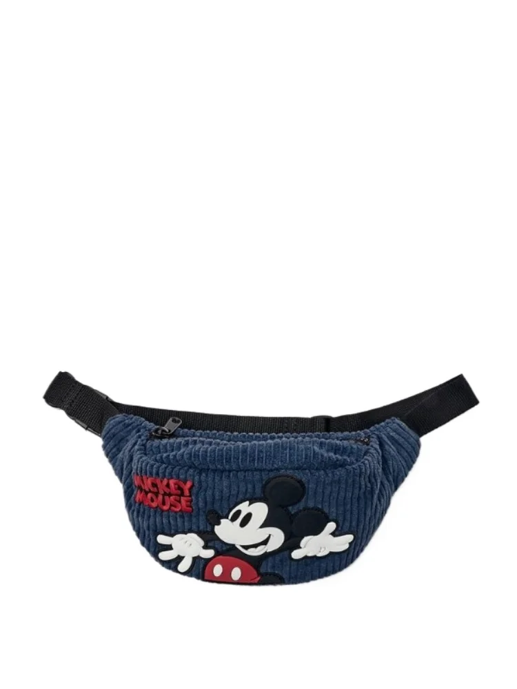 Disney blue embroidered Mickey Mouse cute mini crossbody bag corduroy fabric children\'s small waist bag