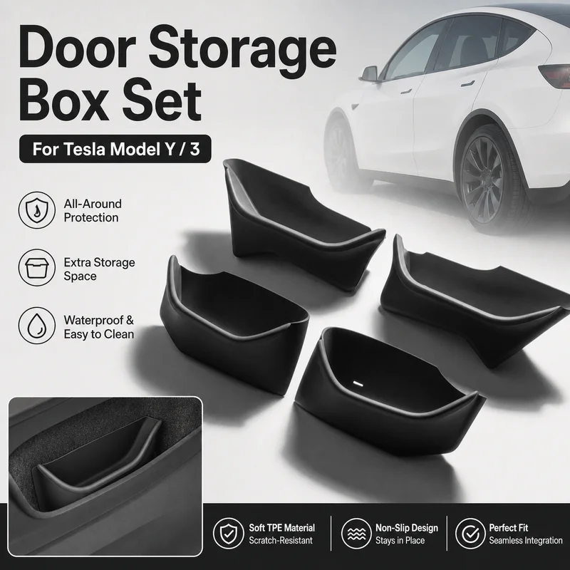 For 6-Seater Tesla Model YL Refreshed Model 3 Model Y Door Storage Box Full Wrap Door Slot Organizer Tray