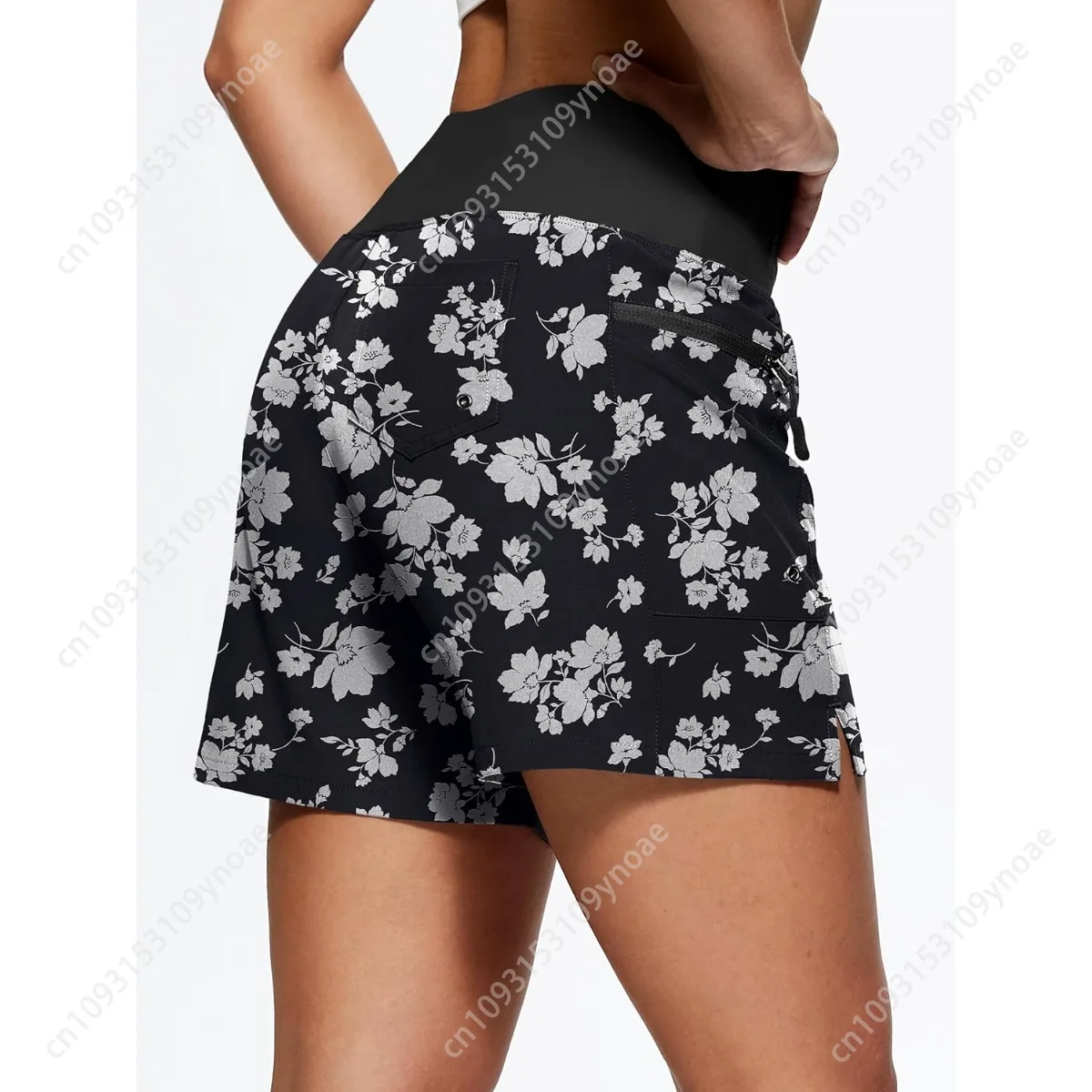 Vintage floral impressão feminina secagem rápida surf shorts sólido estiramento nadar scans retro maiô calcinha com bolsos moda