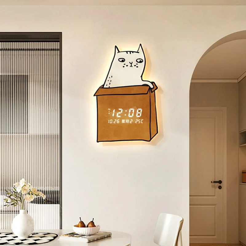 Cartoon Cat Wall Watch Cute Creative Design Xenomorph Luminous Wall Watch Led Fashion Orologio Da Parete Living Room Decoration