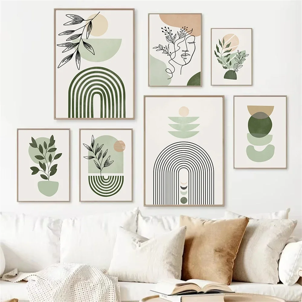 مجردة بوهو حكيم النباتات الخضراء هندسية الرسم على لوحات القماش الجدارية الشمال الملصقات والمطبوعات جدار صور لغرفة المعيشة ديكور