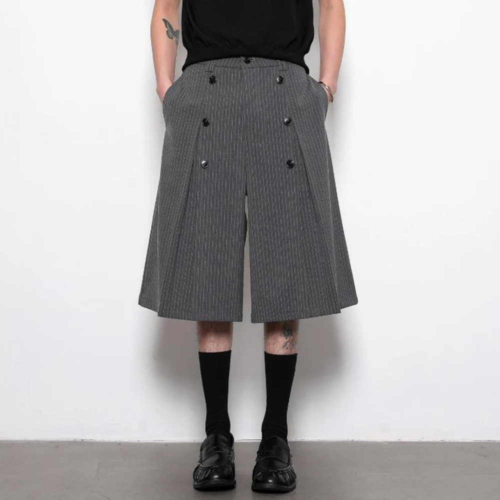 2026 Autumn New Men's Solid Color Capri Pants American Retro Fashion Trend High Street Casual Loose Breathable Men's Bottoms