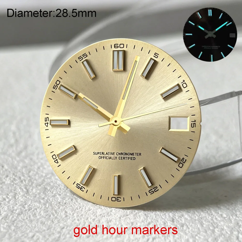28.5mm S logo nh35 dial olive green blue gray sunburst dial for nh35 movement blue lumen hands nh35 date_just s dial watchmods - view 4
