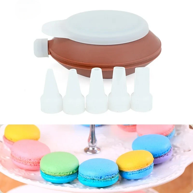 1 Pc Food Grade Silicone Macaron Decorative Pot Chocolate Jam Extruder 5 Nozzles Set for Kitchen Cake Bakeware Tools