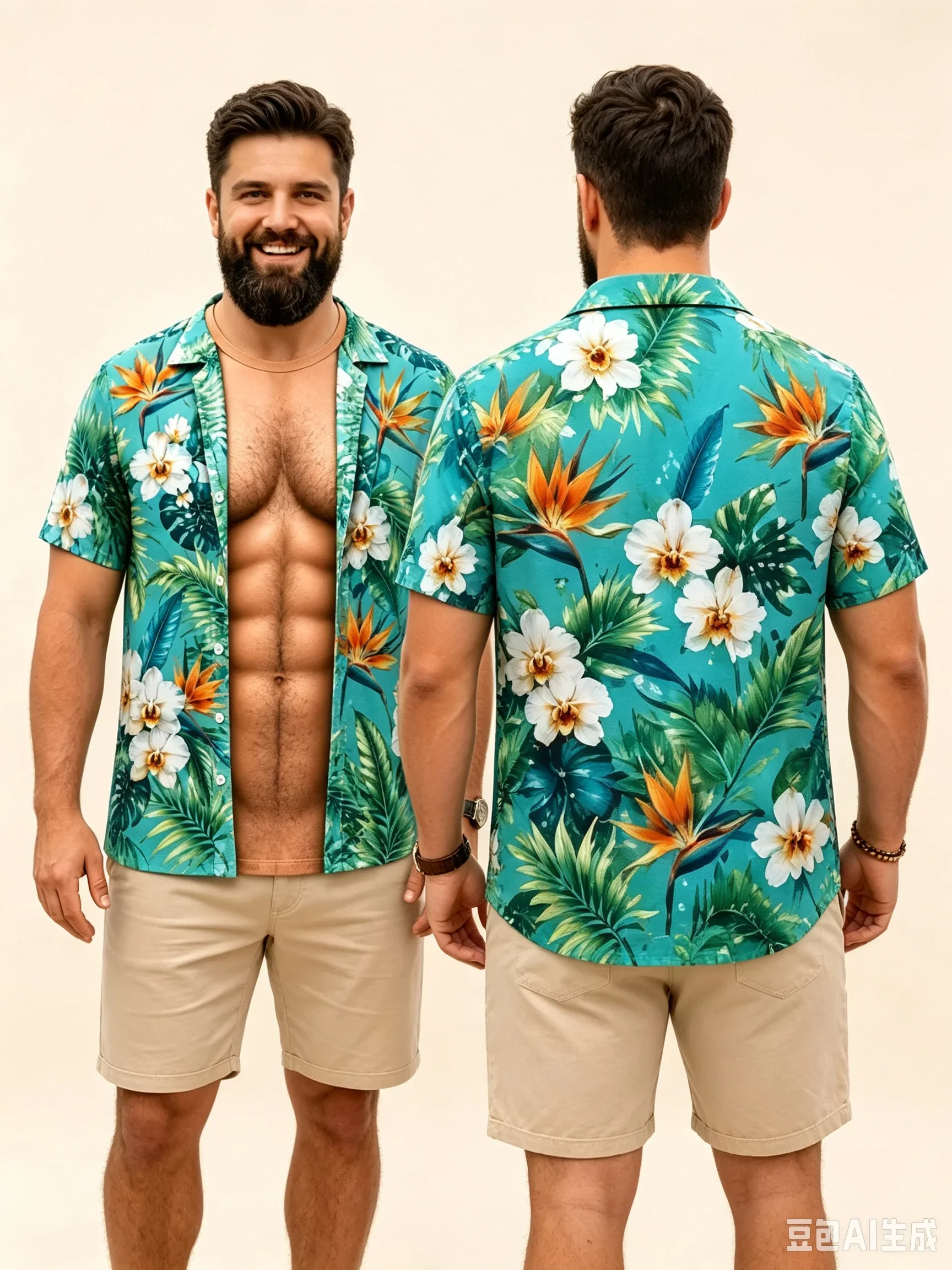 Lustiges T-Shirt mit Muskel-Illusion für Männer, 3D-Druck, Fake-Open-Hawaiian-T-Shirt, „Too Hot To Handle“, Sommer-Urlaub, lässiges Geschenk – Detail 4