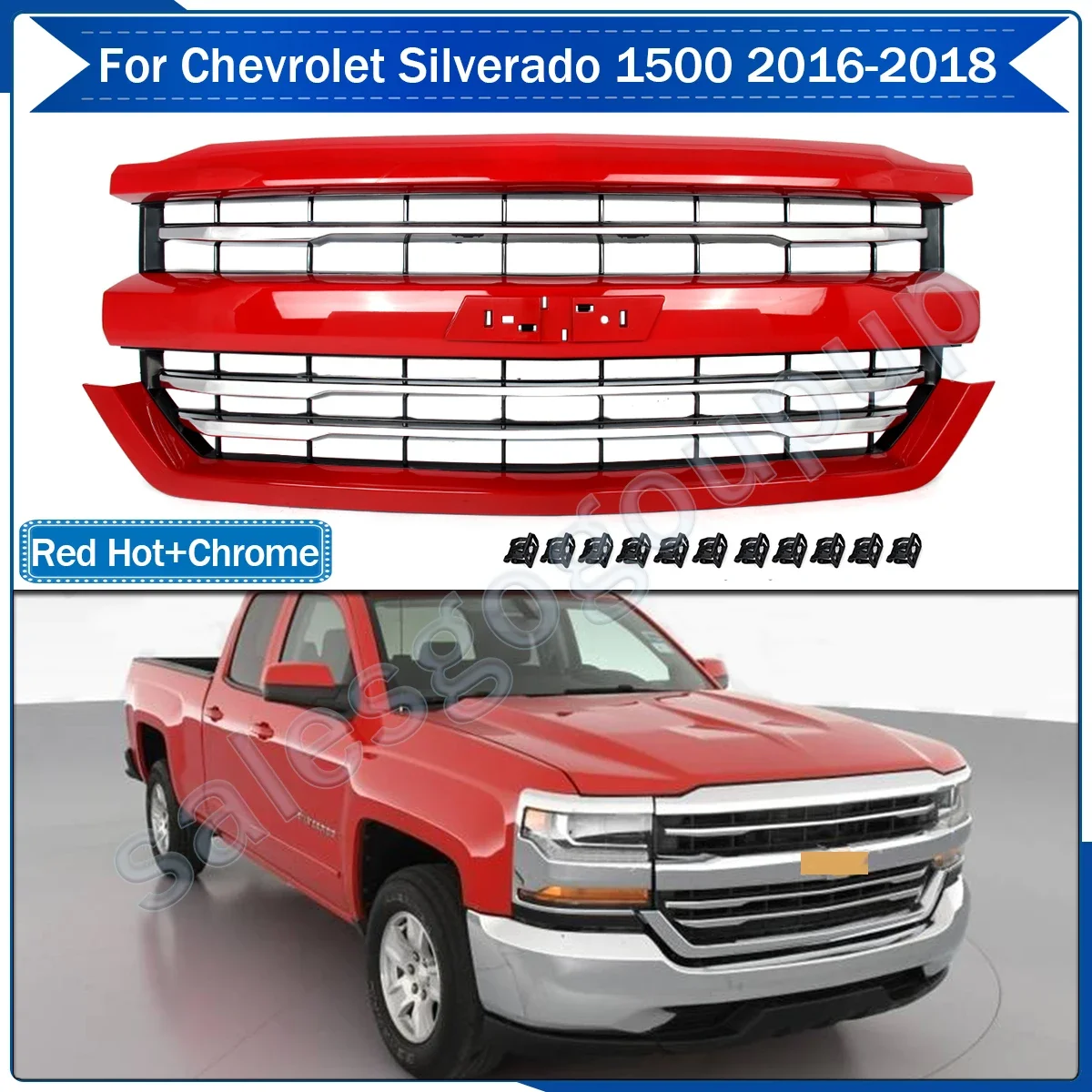 Red Hot Front Upper Grille For 16-2018 Chevrolet Silverado 1500 LTZ High Country