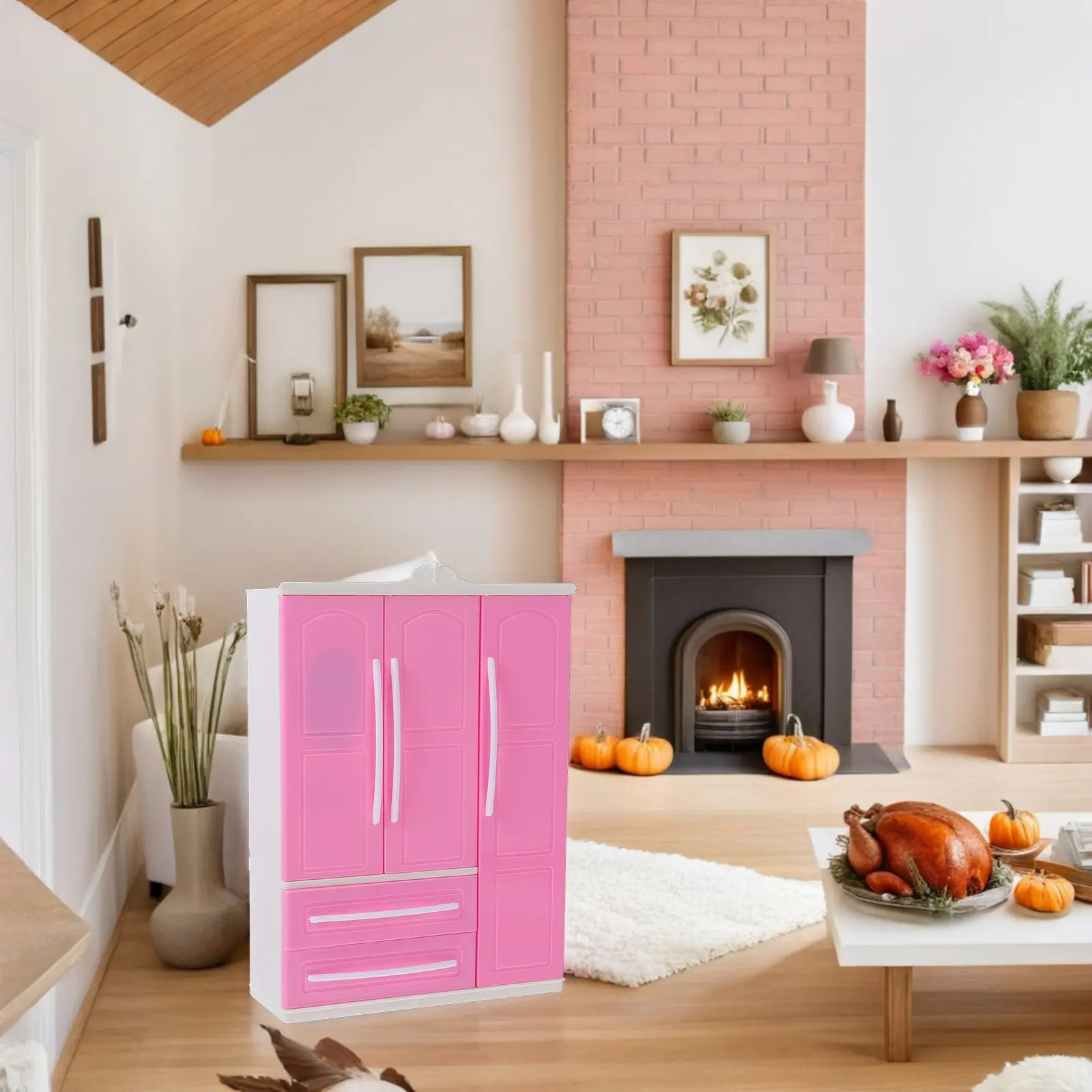 

1Set Three Side Storage Closet Miniature Wardrobe Furniture Including Hangers for Tiny House Clothes Storage and Display