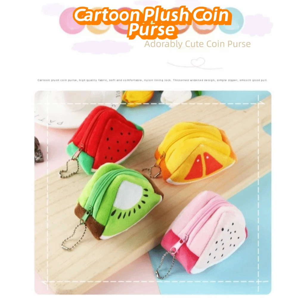 Cute Fruit Design Coin Purse Soft with Keychain Coin Pouch Mini Size Zipper Pouch Earphone Bag Daily Use