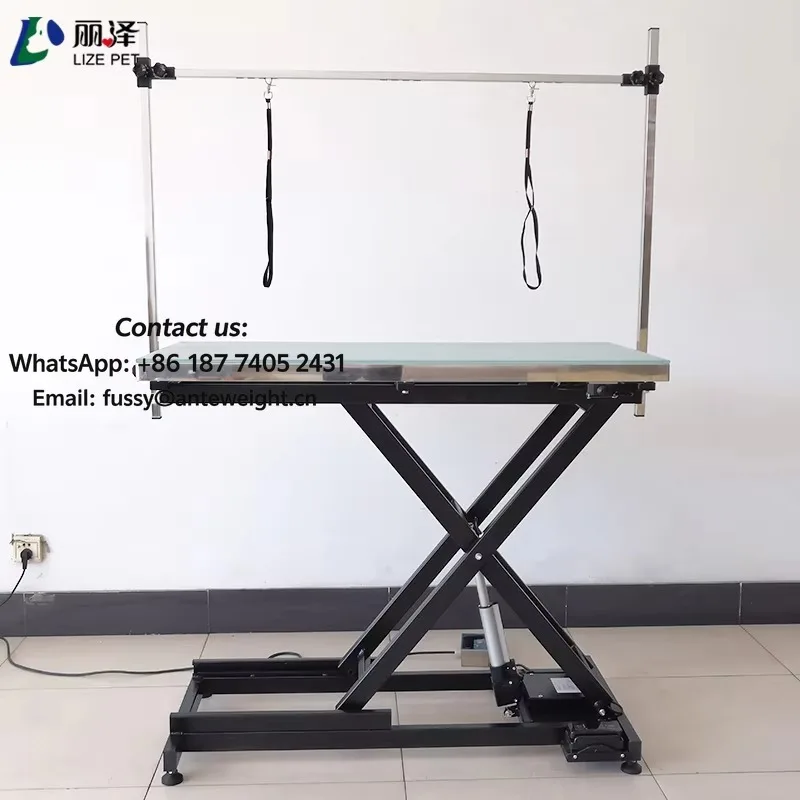 2026 Height Adjustable LED Veterinary Examination Table Electric Grooming Table for Pets Scissors Cross-Lifting Dog Pets