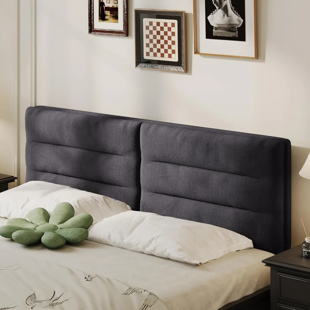 

King Size Velvet Headboard Foldable Panels Backboard, Upholstered California King Head Board for Bedroom Adjustable Height from