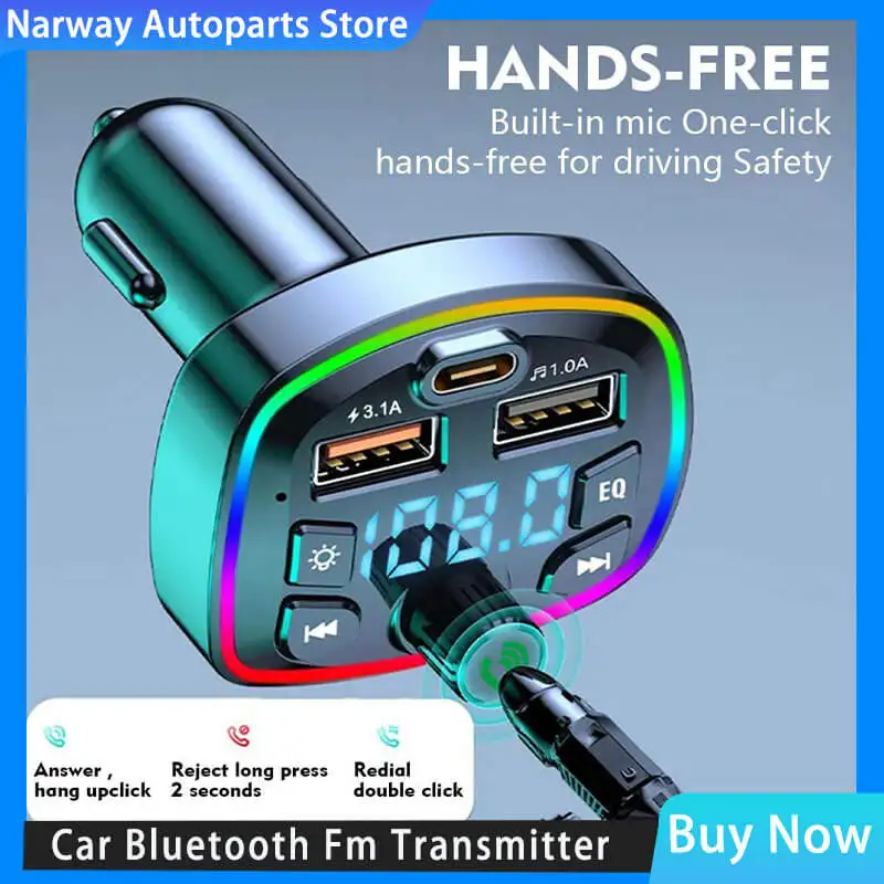 Hands-Free Car Bluetooth-compaitable 5.0 FM Transmitter Car Kit 2 USB MP3 Modulator Player Handsfree Audio Receiver