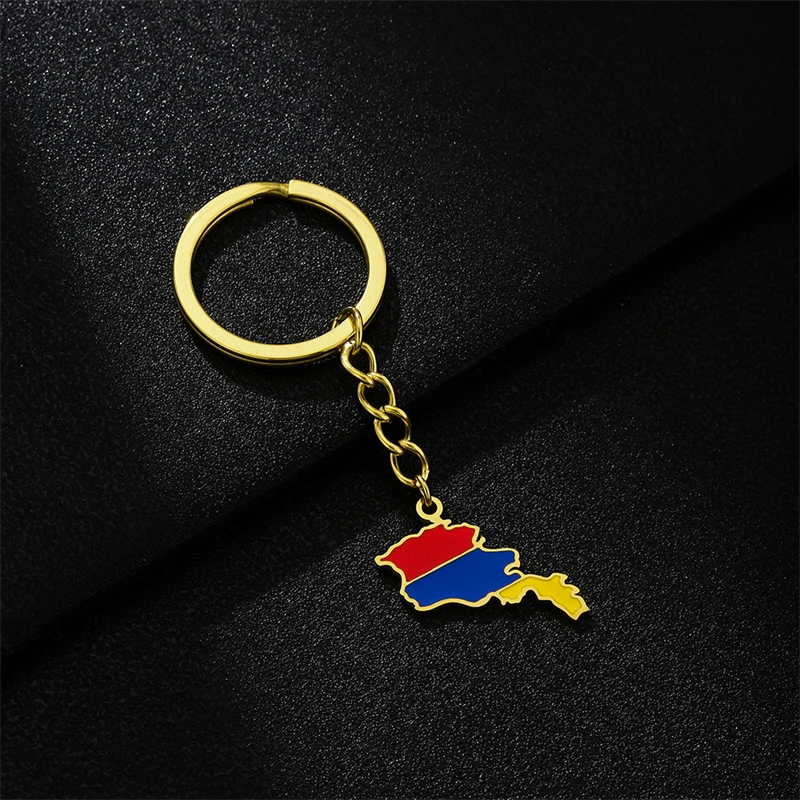 Fashion Enamel Armenia Map Flag Keychain Stainless Steel Gold Silver Color Armenians Outline Emblem Ethnic Patriotic Jewelry