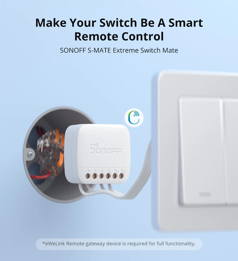 SONOFF S-mate2 Extreme Switch Mate Local Control Mechanical Switch Support MINI Size Two-Way eWeLink Remote Control via MINIR4