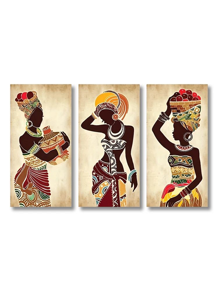 3 Stuks Etnische Afrikaanse Zwarte Vrouw Canvas Schilderij Vintage Muur Kunst Figuur Prints Voor Woonkamer Kamer Muur Decoratieve Foto 'S