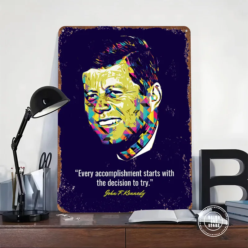 John F Kennedy Quotes Metal Poster Custom Wall Art Retro Vintage Tinplate Signs for Man Cave Bar Accessories Gamer Decoration