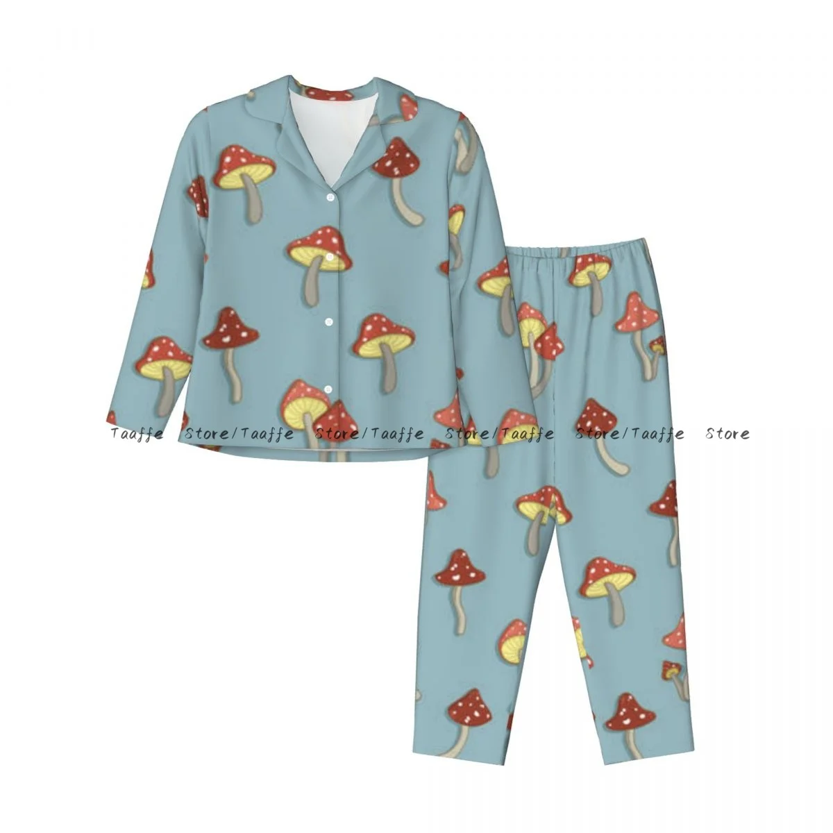 Spring and Autumn Pajama Set Women's Long Sleeve Pants Two Piece Cute Mushrooms Tree Leafs And Berries Home Furnishing Set