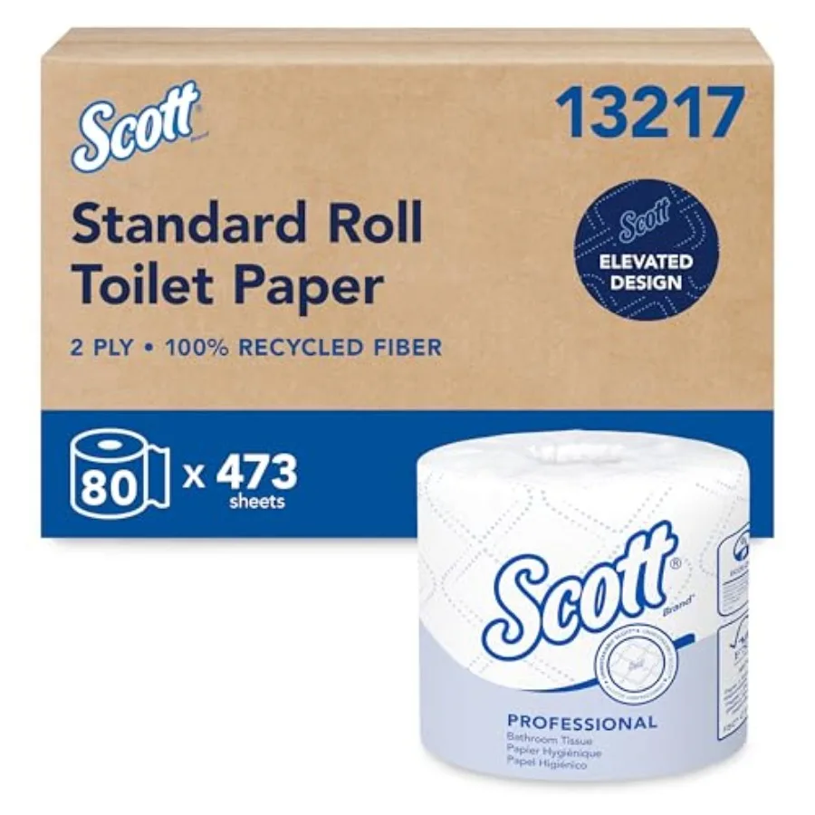 

100% Recycled Fiber Standard Roll Bulk Toilet Paper 13217,2-Ply, Elevated Design, White, Individually Wrapped (80 Rolls of 473