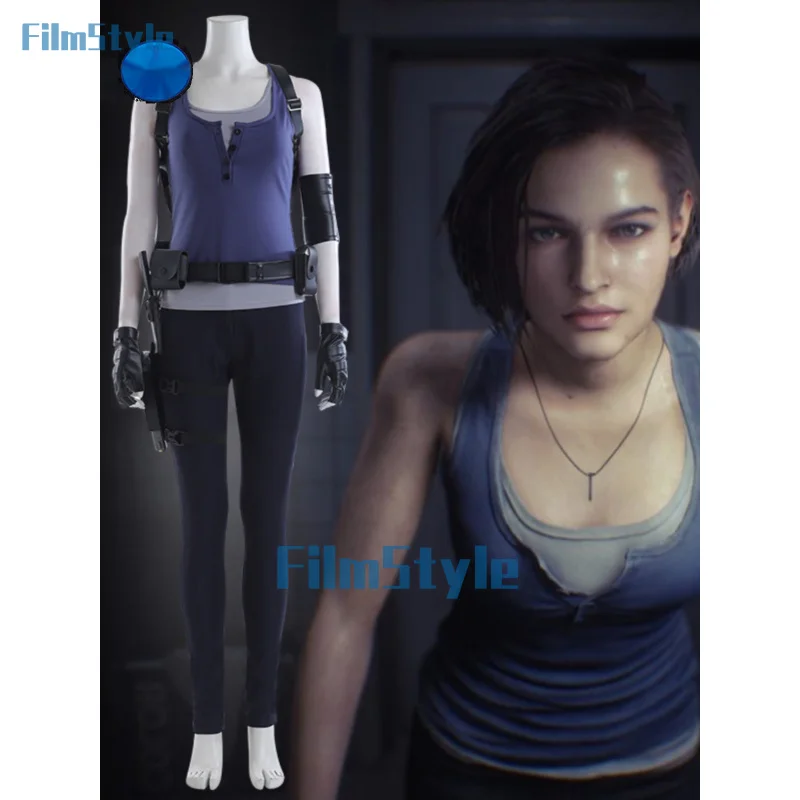 Game Jill Valentine Cosplay RE 3 Costume Women's Top Pants Suit Shoulder Bag Straps Accessories Halloween Carnival Outfit