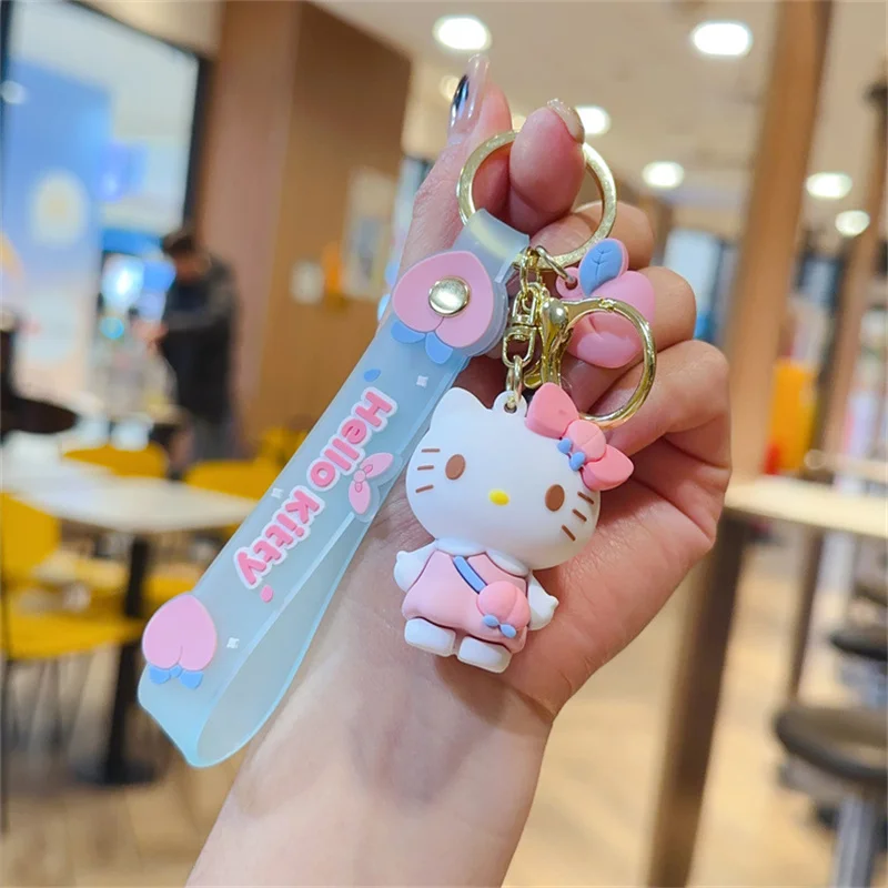 Kawaii Sanrio Hello Kitty Kuromi Keychain My Melody Pompom Purin Pendant Keyring Anime Children Toys Keychains Christmas Gifts