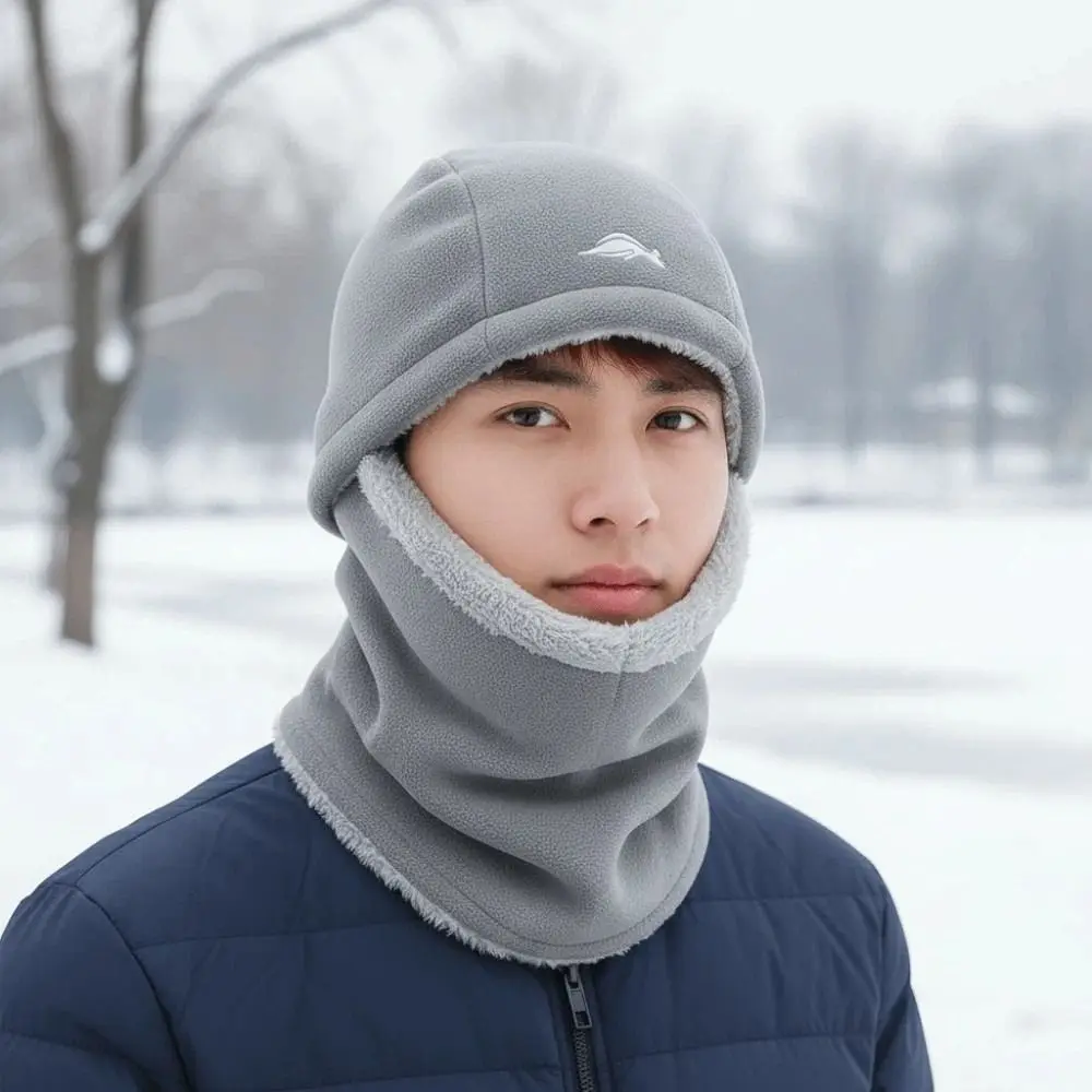 

Earflap Hat Detachable Hooded Neck Cap Solid Color Polar Fleece Cap and Scarf Suit All-match Trendy Winter Pullover Hat Autumn