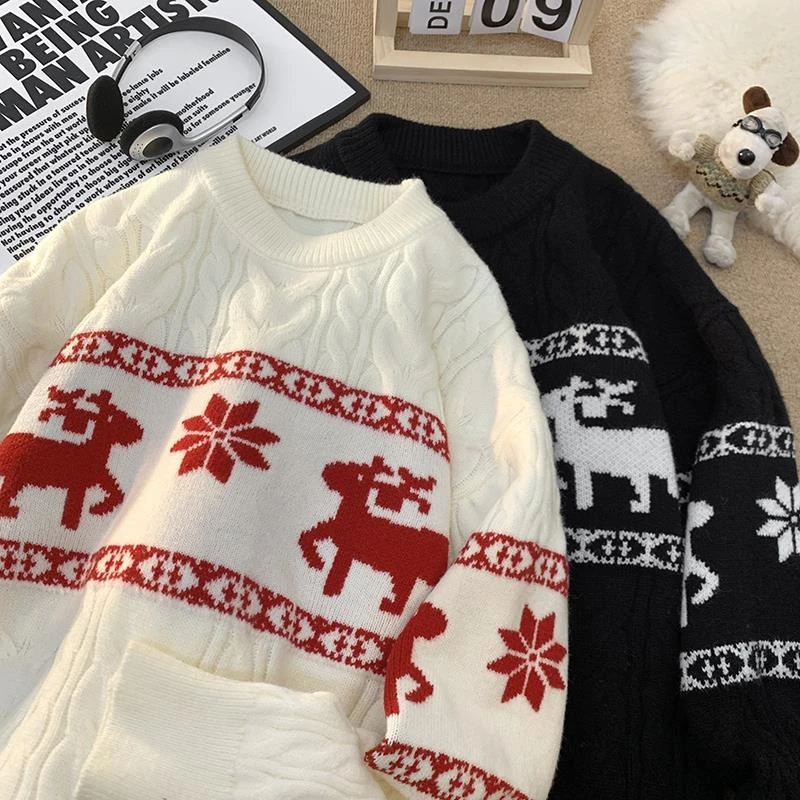 2025 New Fall Winter High End Luxury Cashmere Sweater Men Thick Warm Mens Sweaters With Deer Korean Harajuku Christmas Jumper