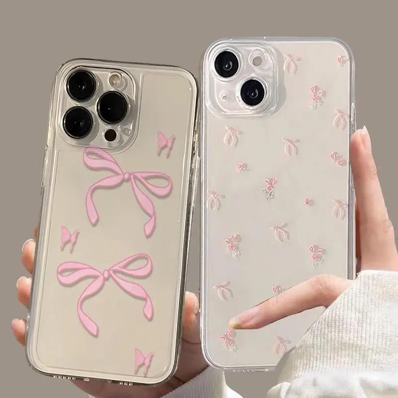 Cute Pink Bow Soft Phone Case for Realme C53 C55 C67 C33 C30 C35 C51 C21Y C25Y C20 7i 8i 9i 9 10 12 Pro Plus 8 9 Pro 5G Cover