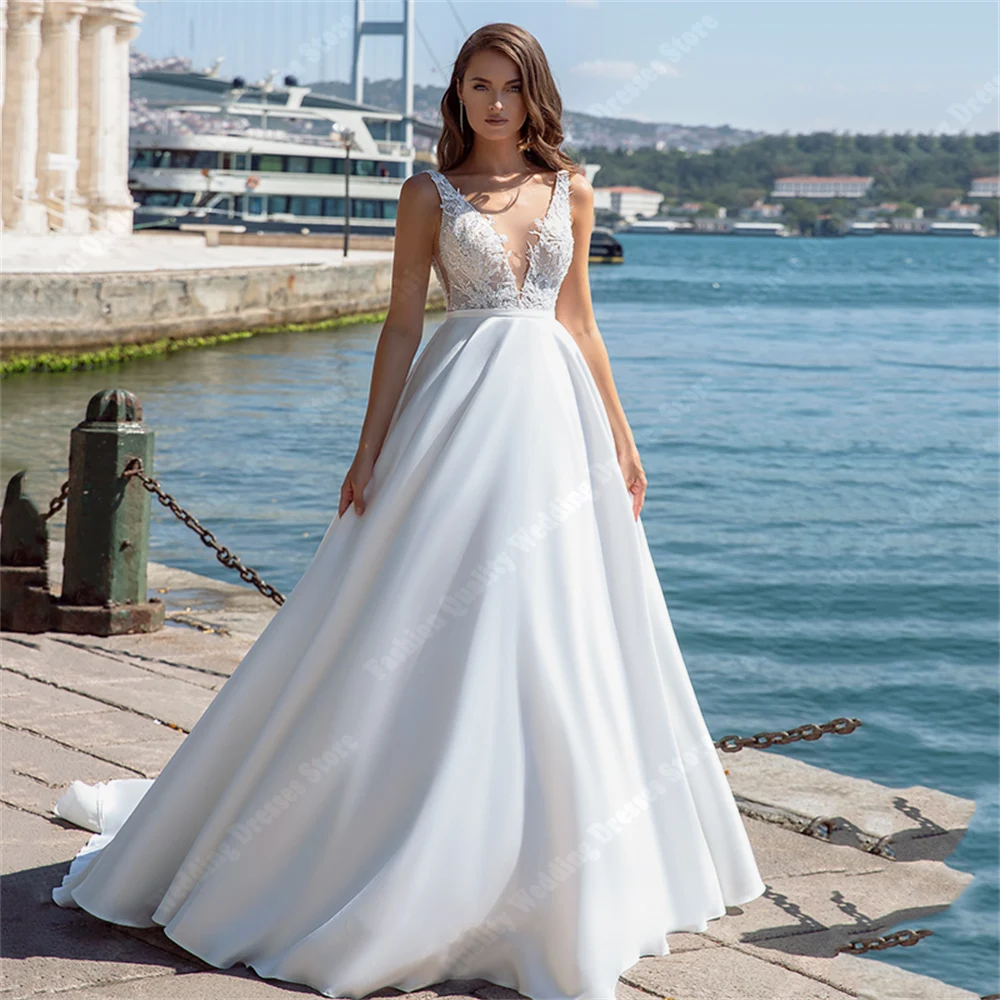 Robes de mariée populaires Lvory Lady, bretelles initiées par la fleur, longueur de vadrouille, robe de princesse A-ligne romantique, mariée