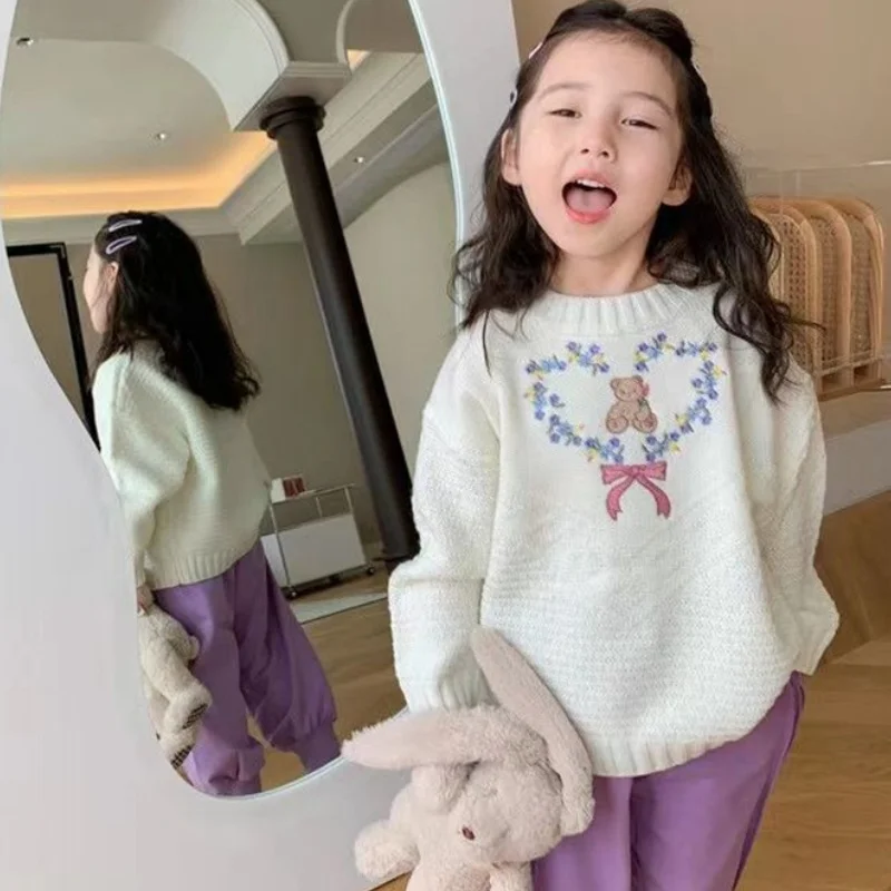 

Зима-Осень, пуловер, рождественский подарок, хлопковая детская ткань, свитер для девочек, шерстяное пальто, детские топы, вязание, 2025 г., дешевые, утепленные