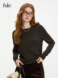 FSLE 100% Wool Seamless One-piece Knit Shirt Sweater For Women Autumn Winter New Design Wool Crew Neck Versatile Casual Sweater