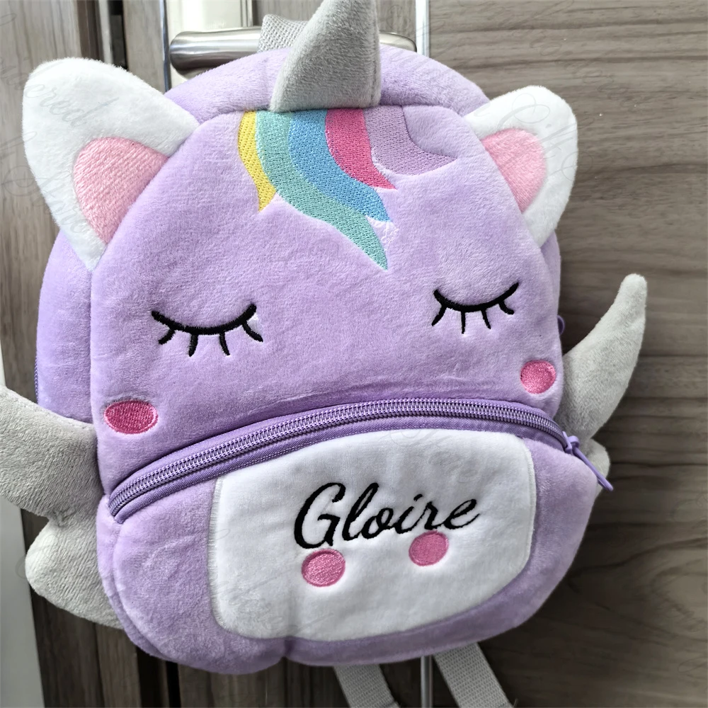 Sac à dos en peluche avec nom brodé personnalisé pour enfants, sacs à dos mignons pour la maternelle, sac cadeau avec nom, animaux de dessin animé, savoir à chaud