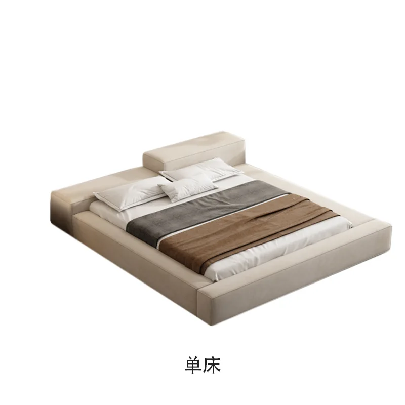 Tofu cubes flush edge soft bag double bed master bedroom modern simple small apartment cream wind leather bed