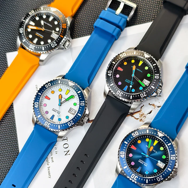 Seagull Ocean Series Men Watch 100m Waterproof Rainbow Color Markers Design 44mm  Automatic Mechanical Watches Top Brand 6205