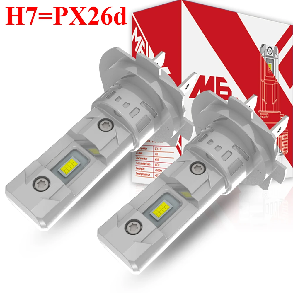2pcs H7 PX26d Led Headlight Powerful Canbus No Error Car Turbo Diode Bulb White Moto Fog Lamp H18 Auto Light No Adapter Required