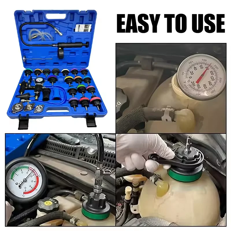 Vacuum cooling system tester, water tank leak detection tool, 28Pcs universal radiator pressure tester kit