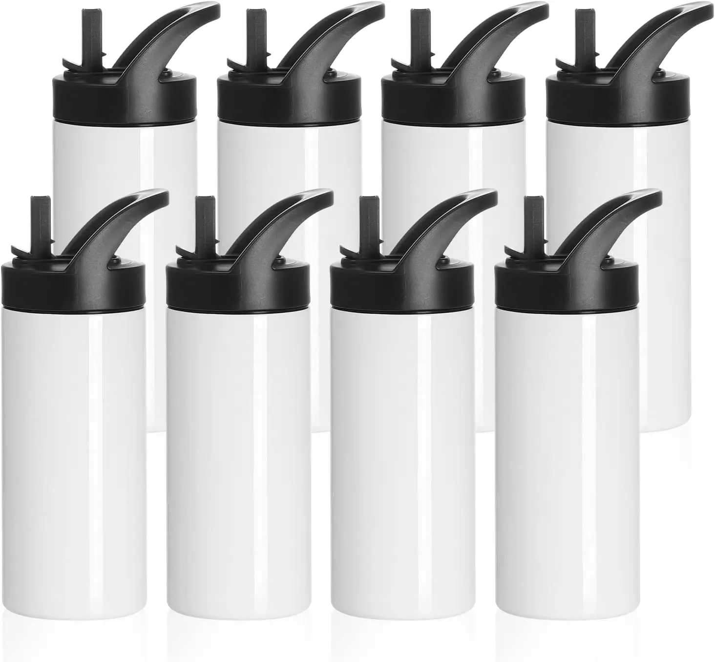 8 Pack Sublimation Sports Kids Water Bottle Blanks 16 OZ White Stainless Steel Bottles Vacuum Flask Tumbler with Sippy Up Lid