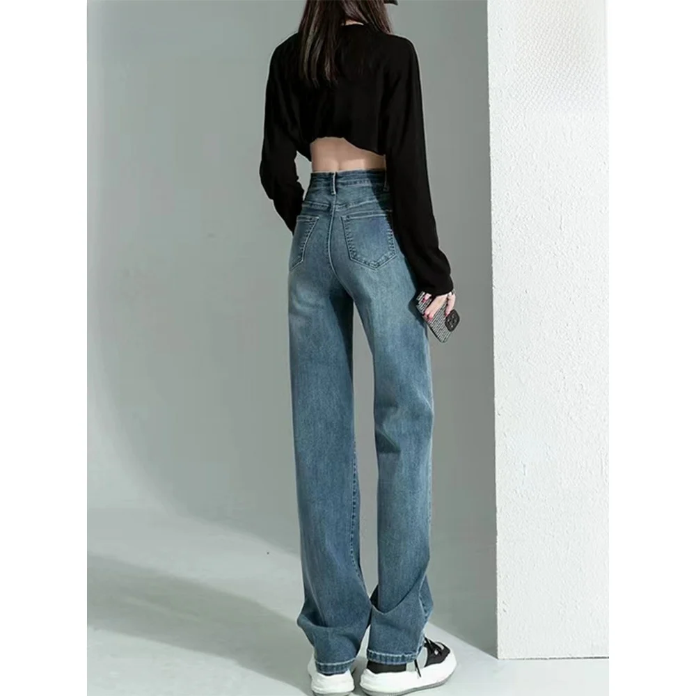 

Off Vintage Straight Leg Jeans Women's Spring Autumn High Waist Slimming Small Size Loose Elastic Denim Cotton Blend