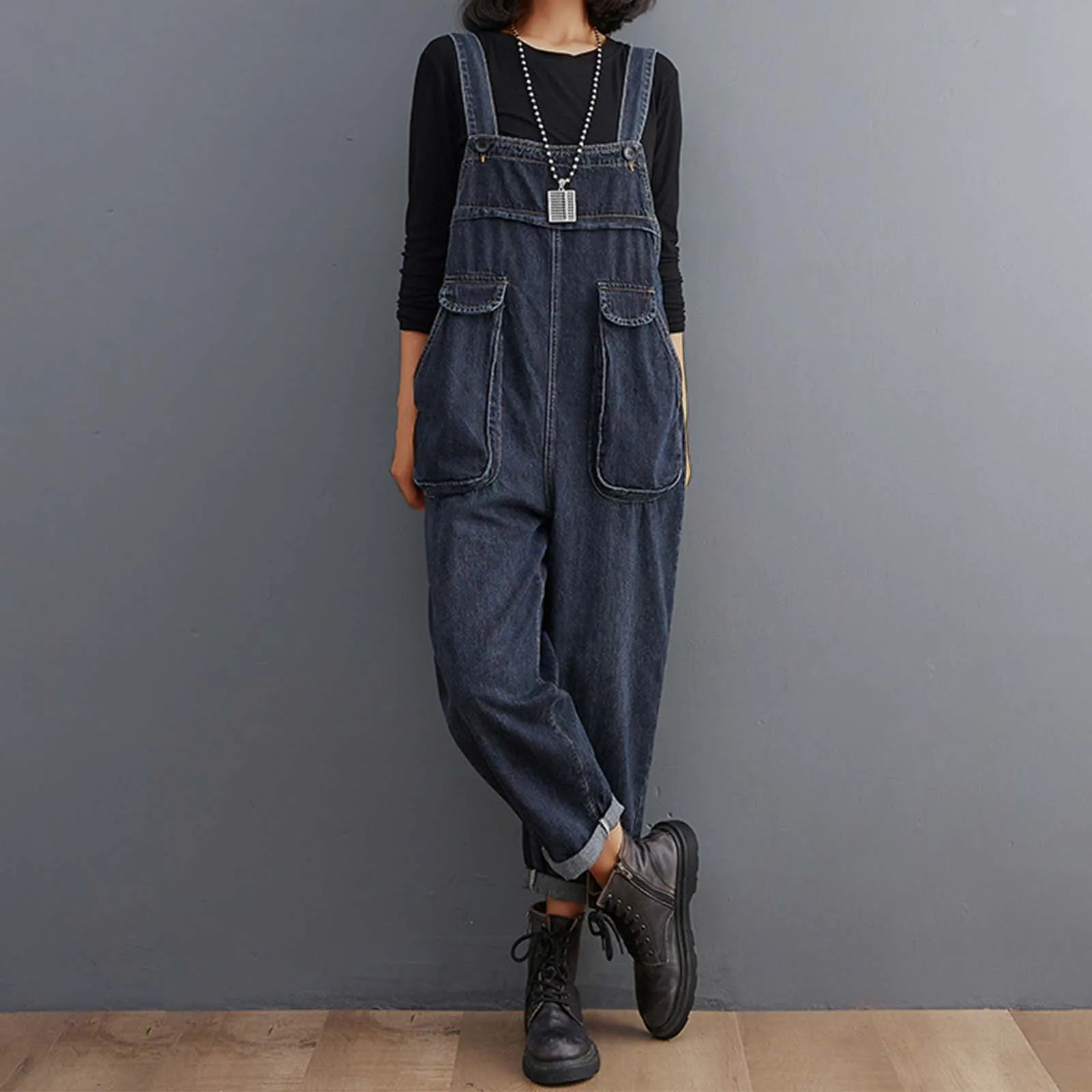 2025 New Women's Loose Denim Jumpsuit Fashion Classic Muti Pockets Baggy Cargo Overalls Streetwear Jeans Romper And Jumpsuit