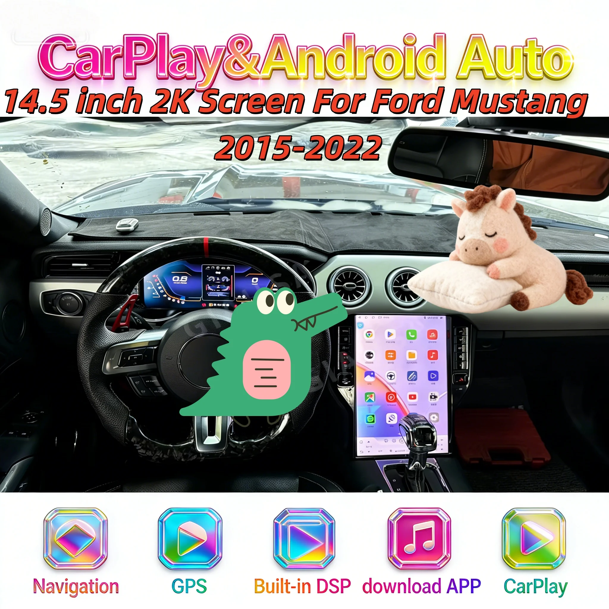

Мультимедийный проигрыватель для Ford Mustang 2015-2022, 14.5-дюймовый экран, радио, CarPlay, GPS-навигация, камера 360°, FM, DSP