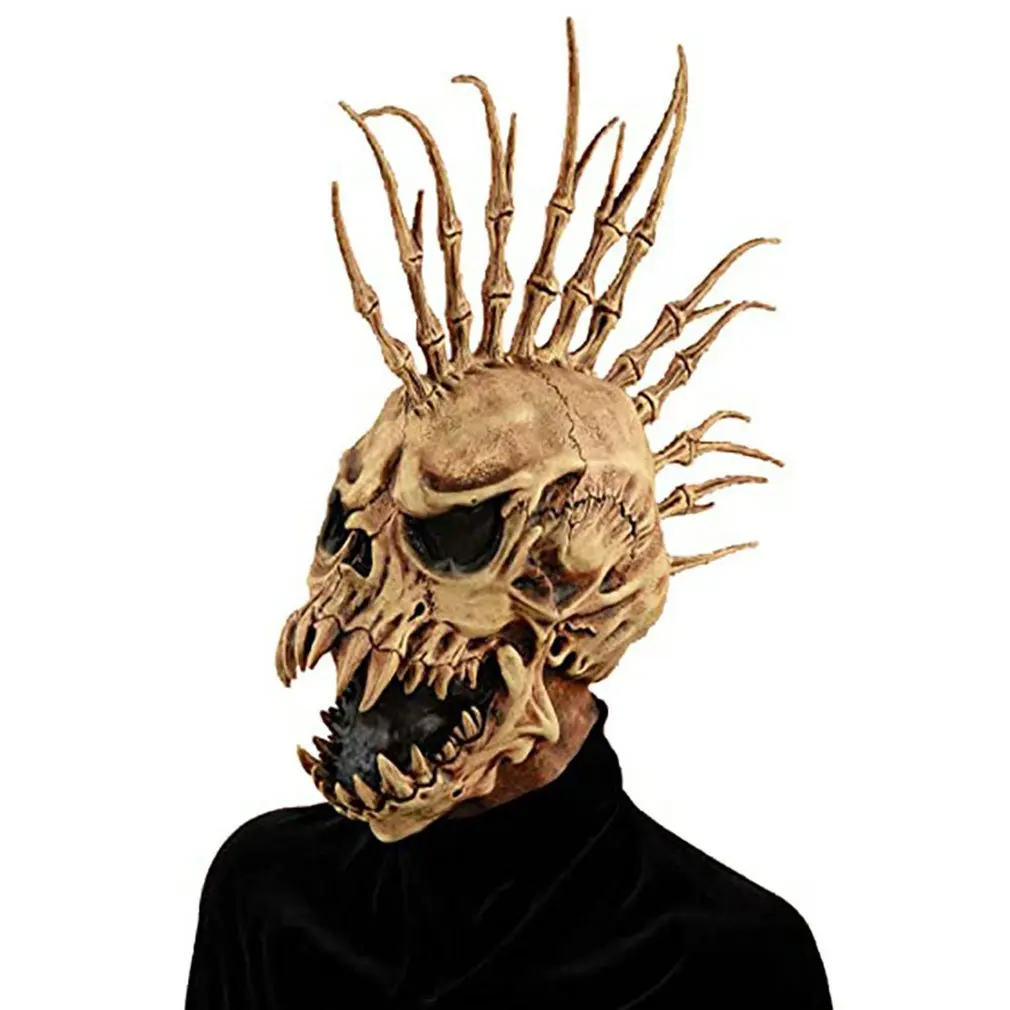 Skull Mask Halloween Props Skeleton Punk Mask Latex Full Head Mask Punk Skull Horror Mask Halloween Decoration