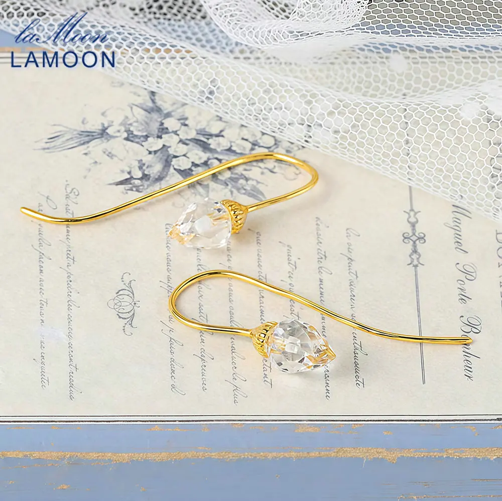 

Женские серьги-капли LAMOON Ins с натуральным белым кристаллом, простые элегантные блестящие серьги из серебра 925 пробы, позолоченные 14 карат, ювелирные изделия LMEI126