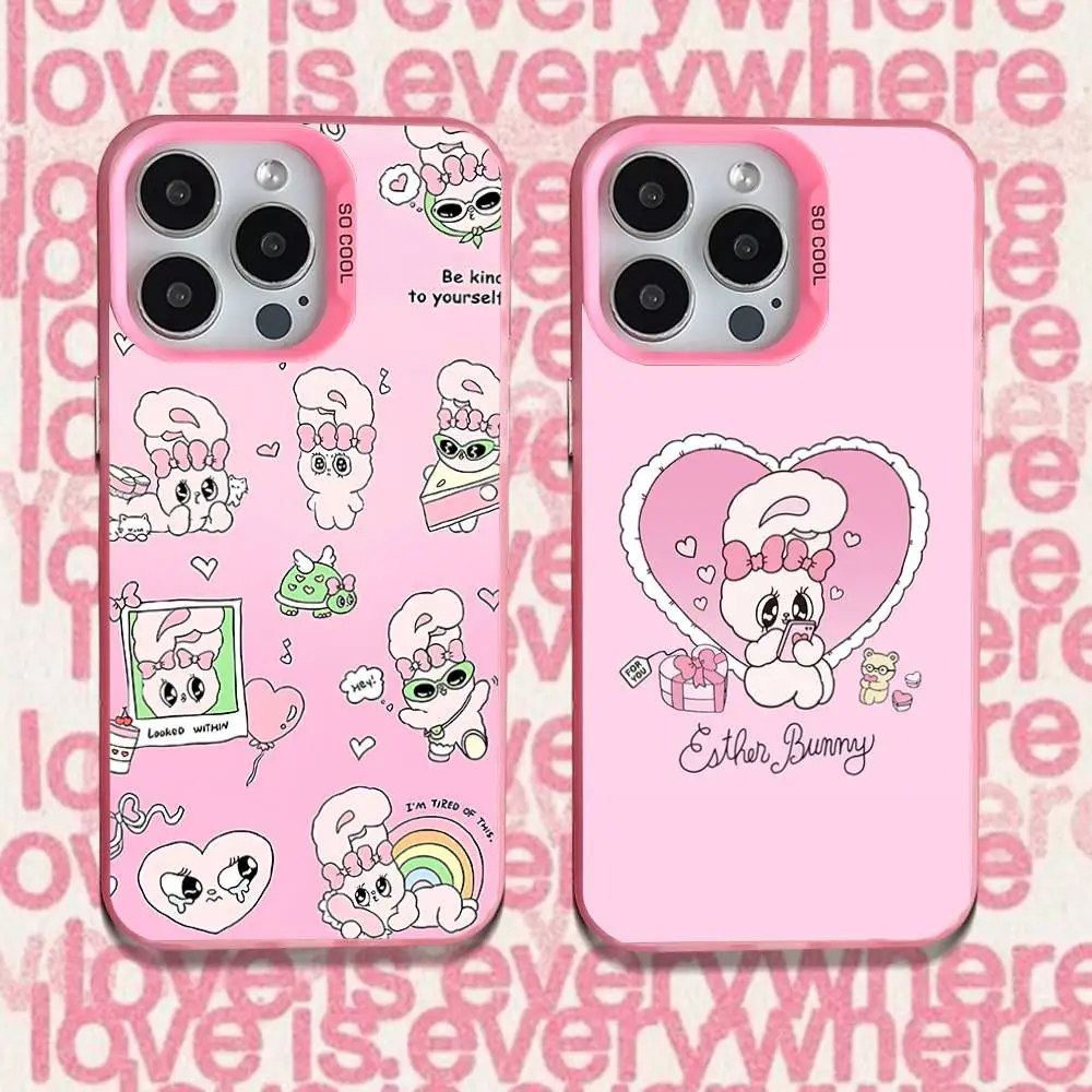 

Phone Case For iPhone 16,15,14,13,12,11,Pro,XS,Max,Plus,Mini,SE Cute E-Esther B-Bunny Pink Candy Matte Shockproof Cover