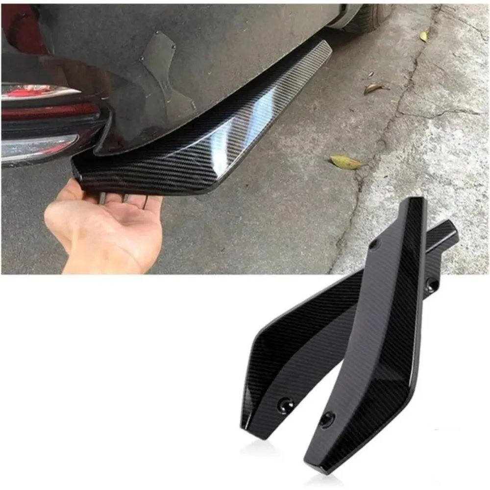 2pcs Universal Car Rear Bumper Lip Diffuser Splitter Spoiler Scratch Protector Black Carbon Fiber Rear Lip Wrap Angle Splitters view 2