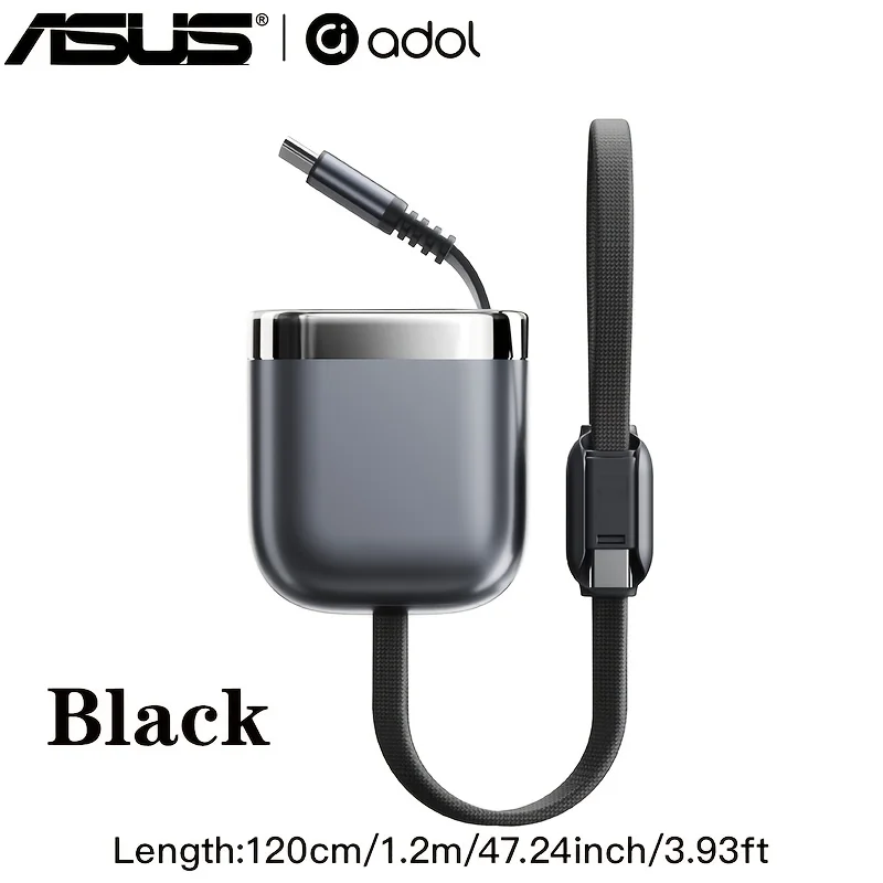Cable de Carga Rápida USB C a Tipo C ASUS PD240W, Cable de Datos USB Tipo C Telescópico de Una Sola Cabeza para Coche, para iPhone 15 16, Samsung, Laptop