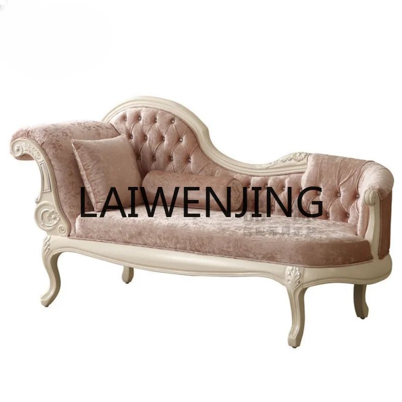 French-Style Wood Carved Fabric Art-Sofa Bedroom Princess Beauty Bed European-Style Simple Pink Sofa Recliner